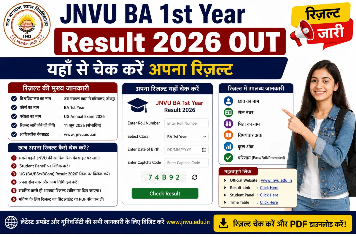 JNVU BA 1st Year Result 2026 : यहाँ से चेक करें अपना रिज़ल्ट