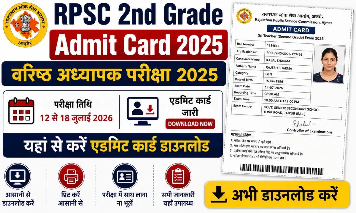 RPSC 2nd Grade Admit Card 2025 : Download rpsc.rajasthan.gov.in